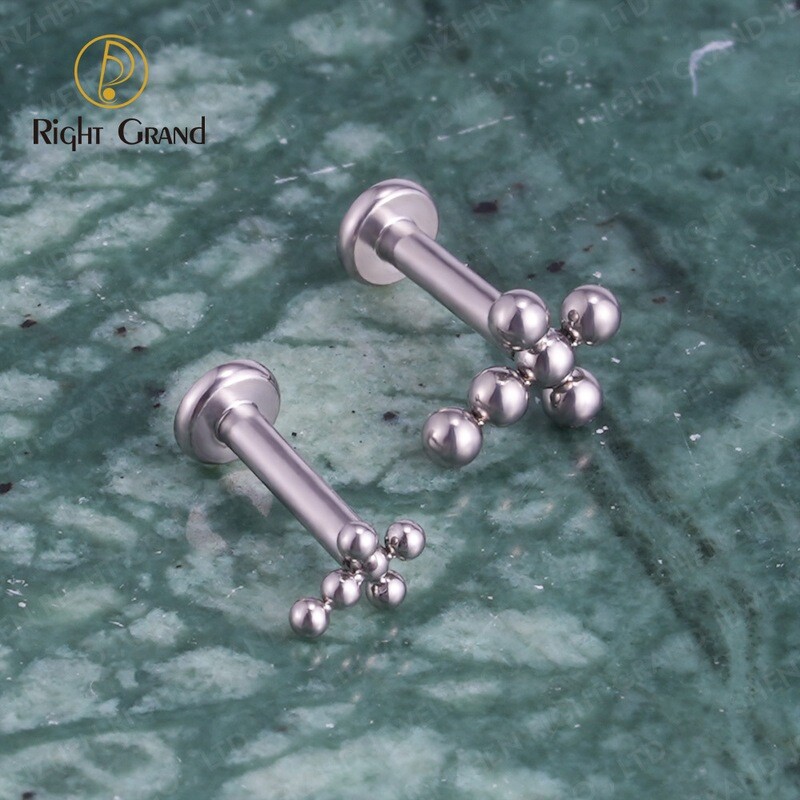 Titanium ASTM F136 Threadless Push Pin Beads Mini Cross Traugs Helix Piercings