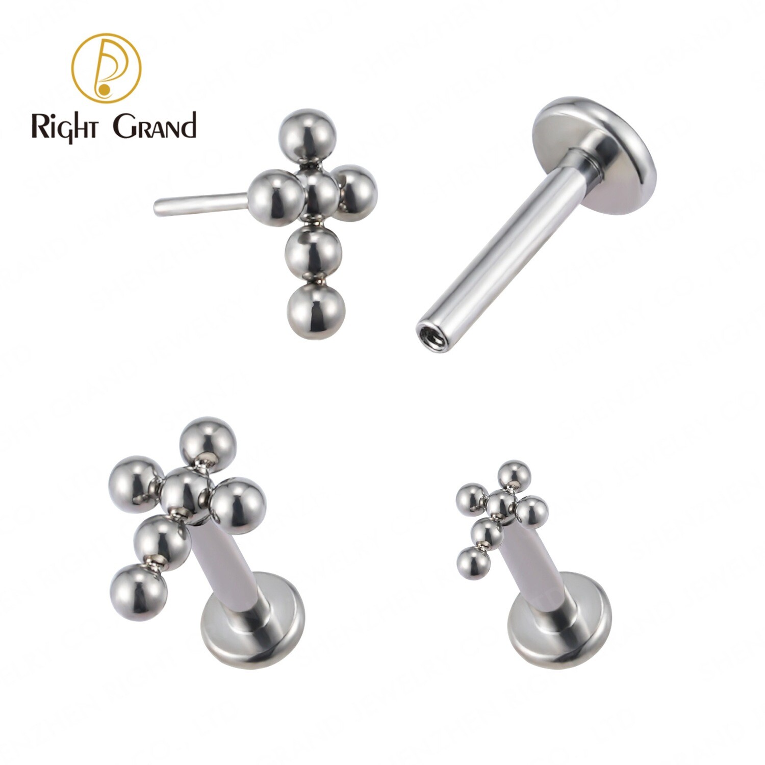 Titanium ASTM F136 Threadless Push Pin Beads Mini Cross Traugs Helix Piercings