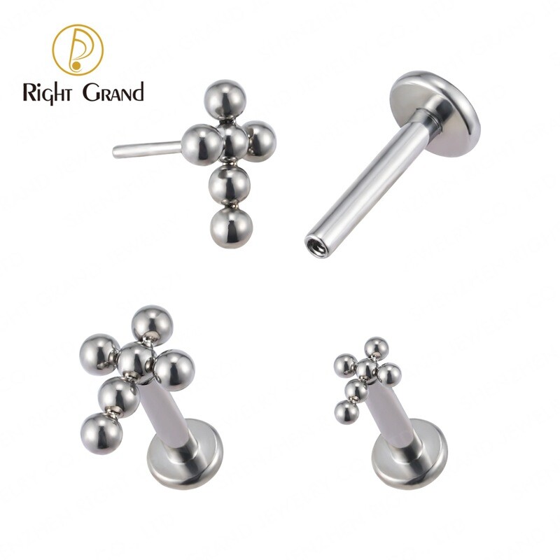 Titanium ASTM F136 Threadless Push Pin Beads Mini Cross Traugs Helix Piercings
