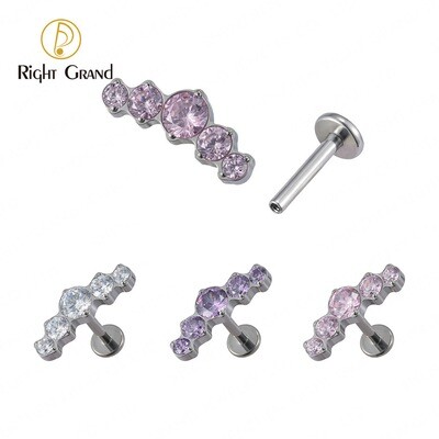 Right Grand Internally Threaded ASTM F136 Implant Grade Curved 5 Round Zircon Cluster Labret Tragus Helix Piercings