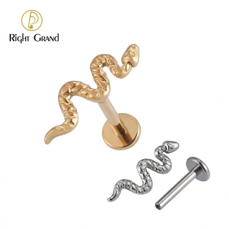 Right Grand ASTM F136 Titanium Implant Grade Internal thread Snake Labret Tragus Piercings