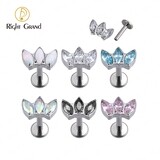 Right Grand ASTM F136 Titanium Marquise CZ Fan Set  Internally Threaded  Flat Back Labret Helix Tragus Piercing Body Jewelry