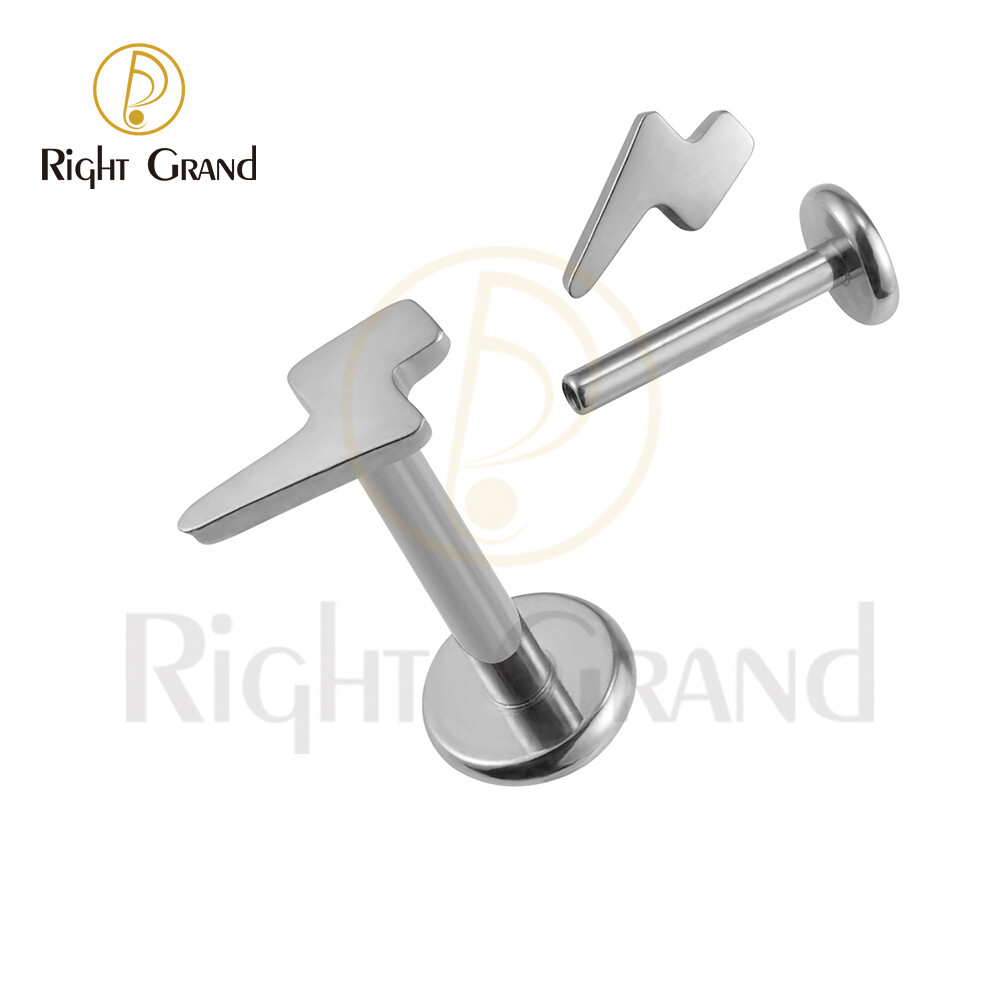 Right Grand ASTM F136 Implant Grade Titanium Internal Thread Small Lightning Bolt Labret Piercings