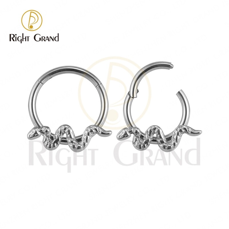 Right Grand Implant Grade ASTM F136 Titanium Snake Hinged Septum Clicker Daith Rook Ear Ring Piercings