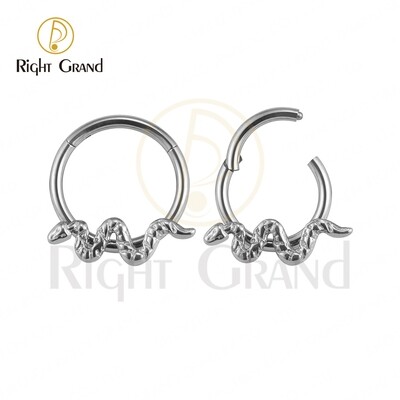 Right Grand Implant Grade ASTM F136 Titanium Snake Hinged Septum Clicker Daith Rook Ear Ring Piercings