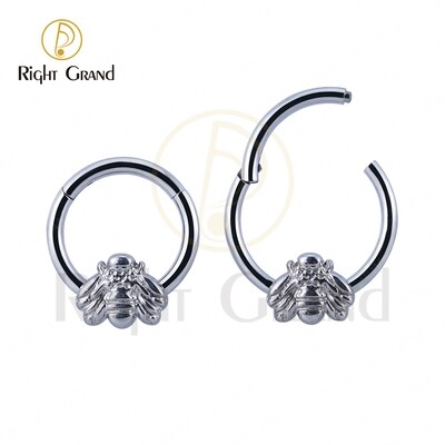 Right Grand Implant Grade ASTM F136 Titanium Bee Hinged Septum Clicker Daith Rook Ear Ring Piercings