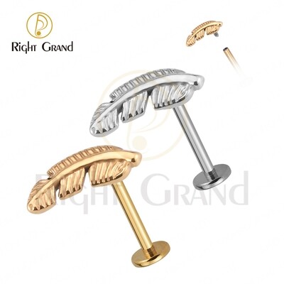 Right Grand Implant Grade ASTM F136 Titanium Feather Internally Threaded Labret Tragus Cartilage Piercings