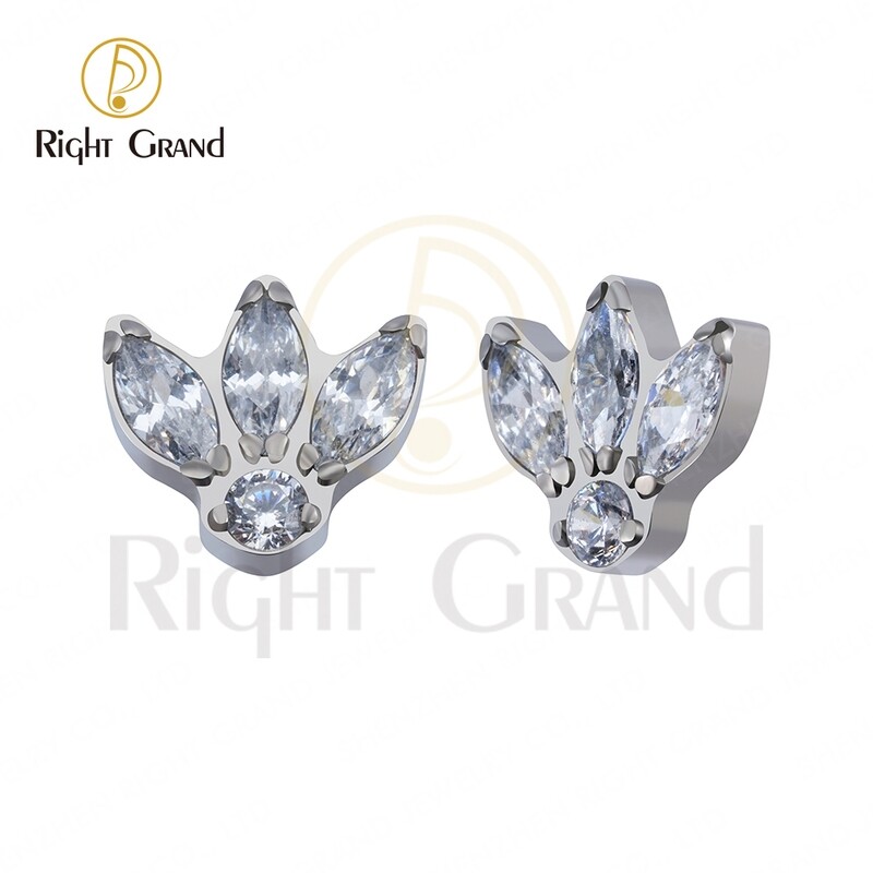 Right Grand ASTM F136 Titanium Marquise CZ Fan Internally Threaded Helix Cartilage Tragus Top Ends