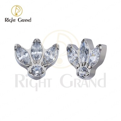 Right Grand ASTM F136 Titanium Marquise CZ Fan Internally Threaded Helix Cartilage Tragus Top Ends