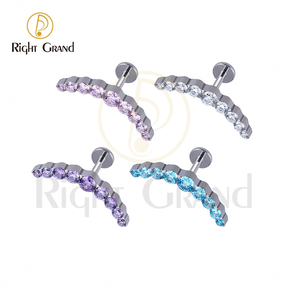 Right Grand ASTM F136 Titanium 16G Lip Studs CZ Cluster Earring Piercing Internally Threaded Labret Medusa Ring Cartilage Monroe