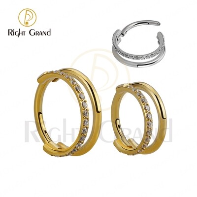 Right Grand ASTM F136 Implant Grade Titanium 16G Interval CZ Row Conch Piercings Hinged Segment Clickers Ring