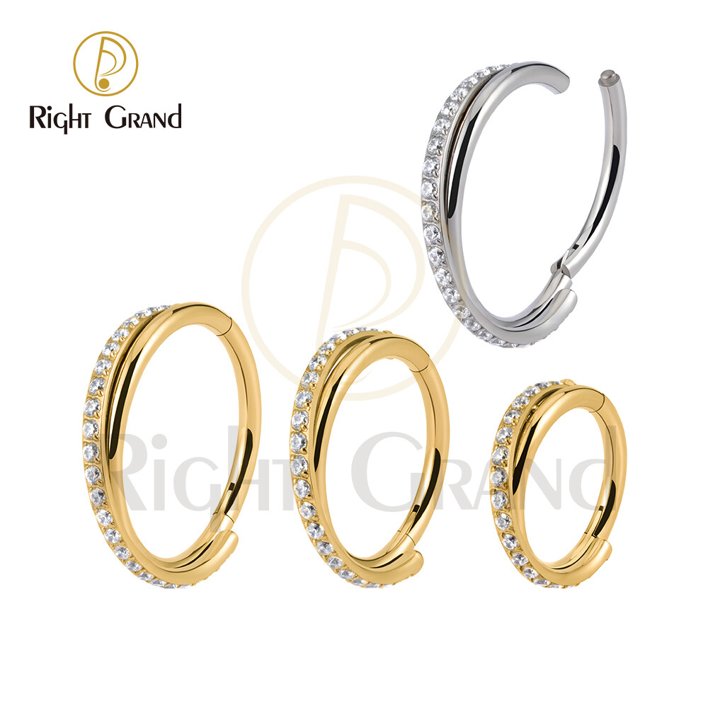 Right Grand Implant Grade ASTM F136 Titanium Clear Zircon Mirror Polish Hinged Clicker for Cartilage Helix Rook Septum Daith Tragus Conch Piercing