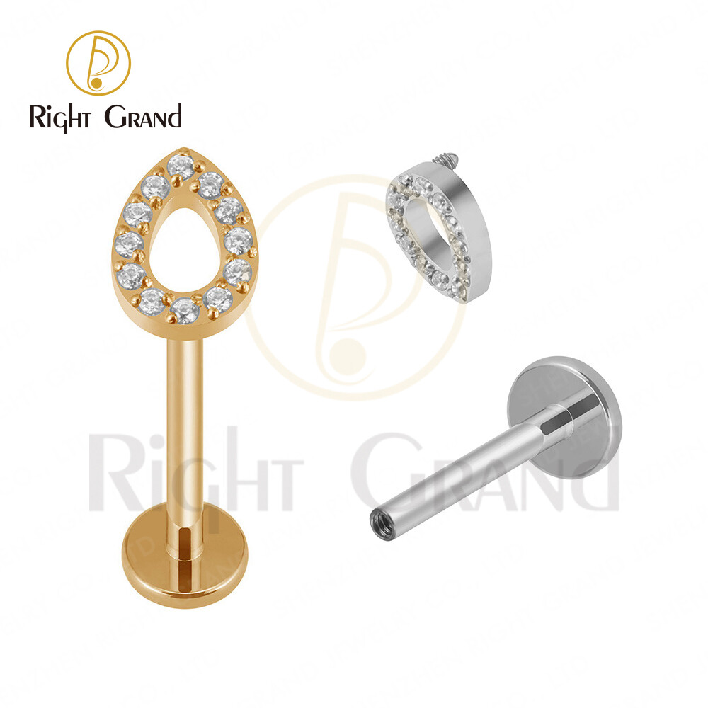 Right Grand Implant Grade ASTM F136 Titanium Internal Thread Claw Setting Waterdrop Zircon Helix Stud Tragus Cartilage Stud Earrings