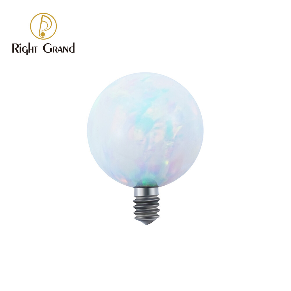 ASTM F136 Implant Grade
Titanium Internally threaded 14G Opal Ball Ends, Size: 14G-5mm(1.6*5mm), Color: Titanium/OP17