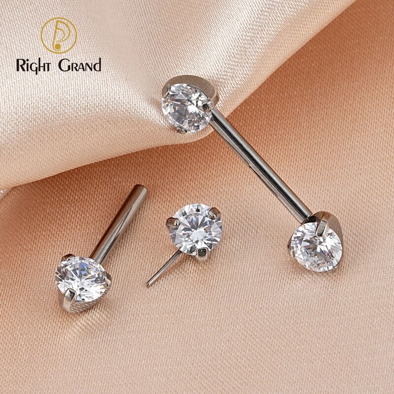 Right Grand Implant Grade ASTM F136 Titanium Threadless Implant Prong Setting Zircon Nipple Piercings
