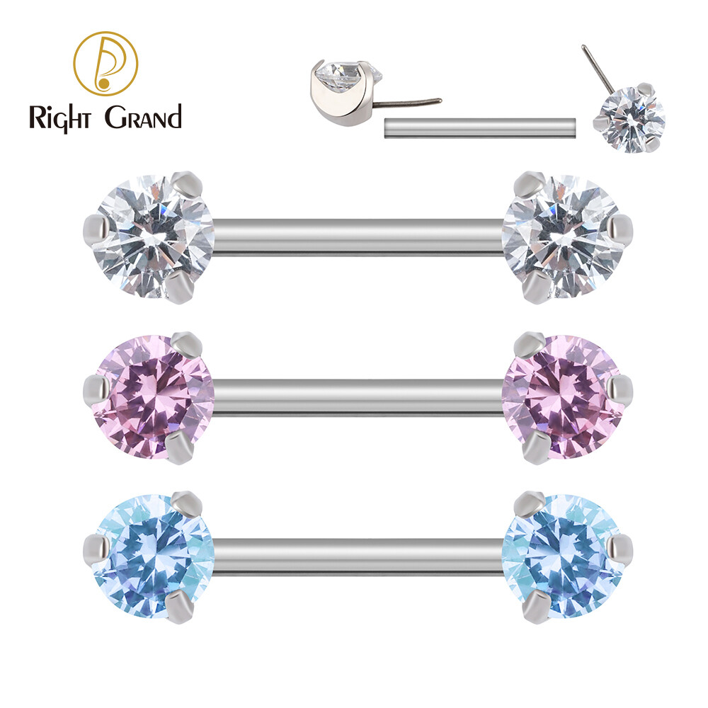 Right Grand Implant Grade ASTM F136 Titanium Threadless Implant Prong Setting Zircon Nipple Piercings