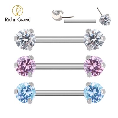 Right Grand Implant Grade ASTM F136 Titanium Threadless Implant Prong Setting Zircon Nipple Piercings