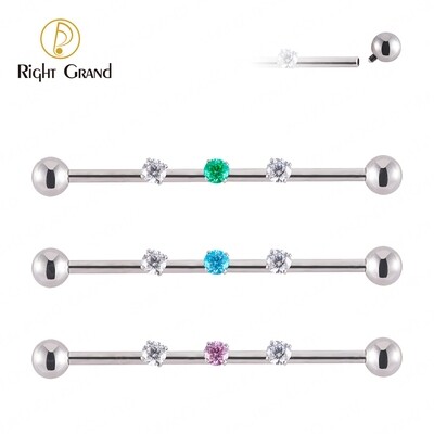 Right Grand 14G Titanium Internal Thread Prong Set Clear Zircon Industrial Barbell