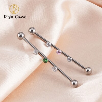 Right Grand 14G Titanium Internal Thread Prong Set Clear Zircon Industrial Barbell