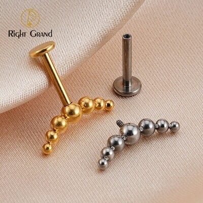 Right Grand ASTM F136 Titanium  Internally Threaded Balls Cluster Vertical Cartilage Tragus  Helix Piercing Jewelry
