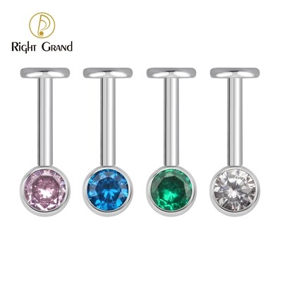Right Grand ASTM F136 Titanium Bezel Set Round CZ  Internally Threaded Vertical Helix Cartilage Piercings