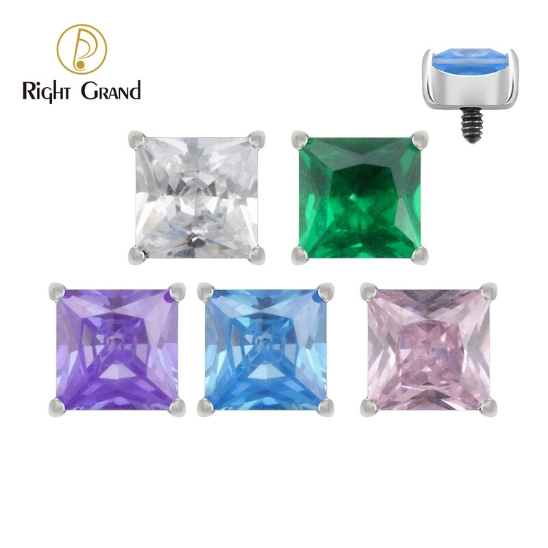 Right Grand 16G ASTM F136 Titanium Internal Thread Implant Grade Claw Setting Square CZ Ends