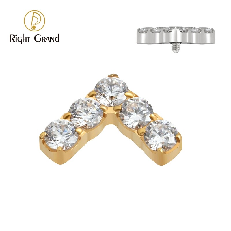 Right Grand ASTM F136 Titanium Internal Thread Prong Setting CZ Boomerang Internally Threaded  Labret Top Ends