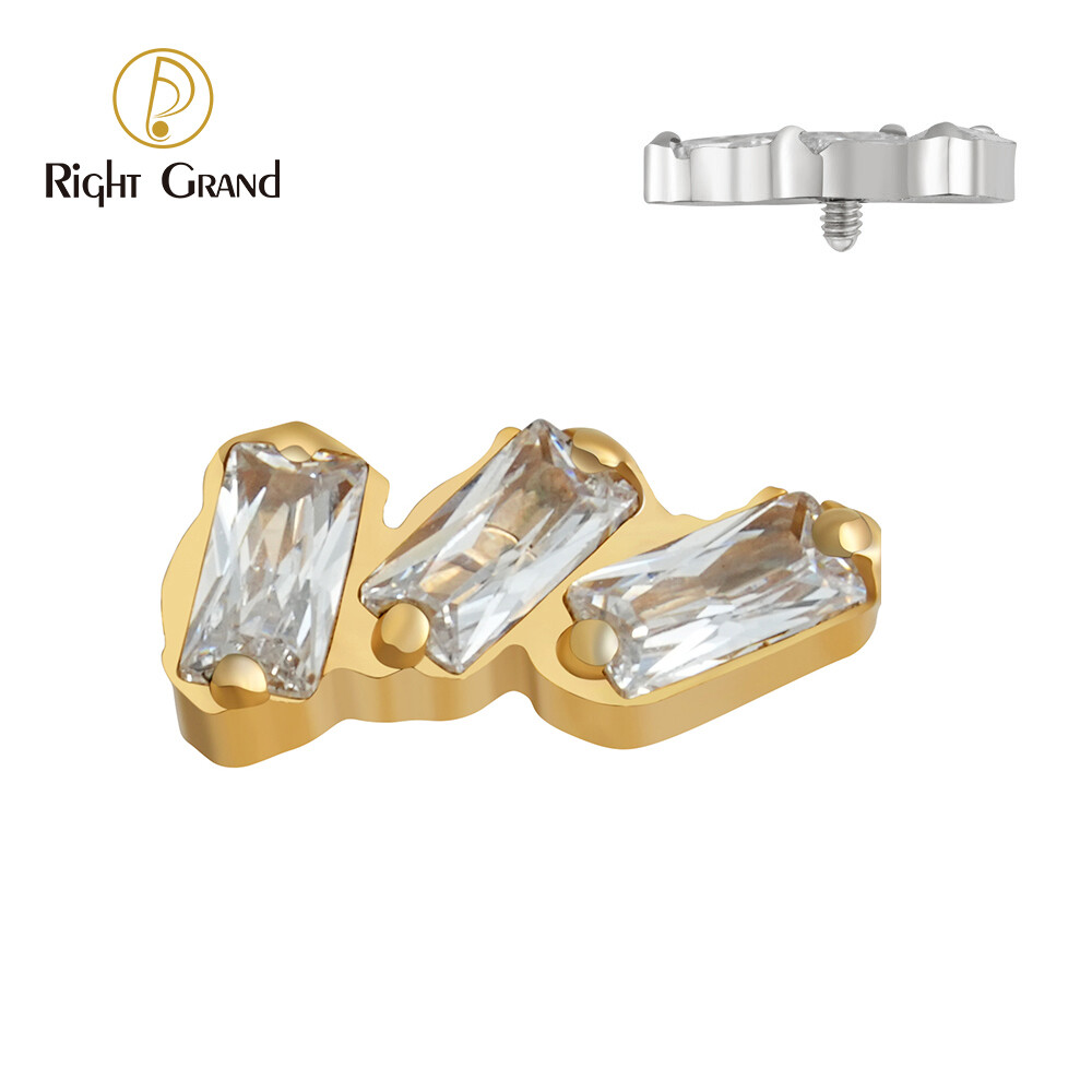Right Grand ASTM F136 Titanium Internal Thread Triple Tilt Rectangle Zirconia Labret Monroe Cartilage Helix Tragus Labret Top Ends