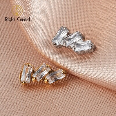 Right Grand ASTM F136 Titanium Internal Thread Triple Tilt Rectangle Zirconia Labret Monroe Cartilage Helix Tragus Labret Top Ends