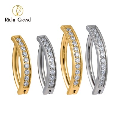 Right Grand ASTM F136 Titanium CZ Reverse Curved Belly Nail Button Barbell Body Jewelry Clicker Belly Button Ring Piercing