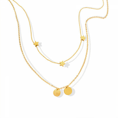 Right Grand Korean Ins Trendy  Stainless Steel Triple Stars Coin Double layer Choker Necklace For Women