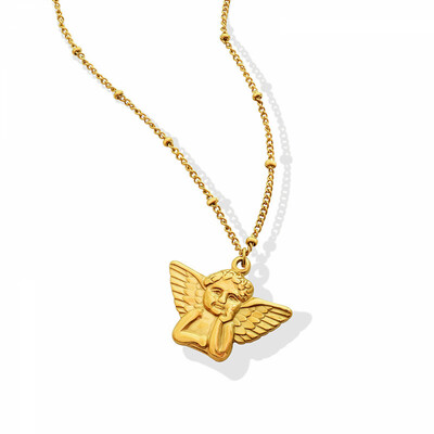 Right Grand Popular Fashion Trendy Female Stainless Steel Jewelry 18K Gold Plated Angel Pendant Necklace