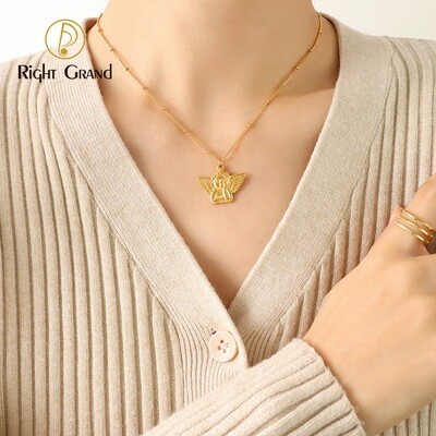 Right Grand Popular Fashion Trendy Female Stainless Steel Jewelry 18K Gold Plated Angel Pendant Necklace