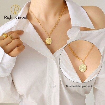 Right Grand Fashion Stainless Steel Elizabeth Queen Coin Necklace Pendant