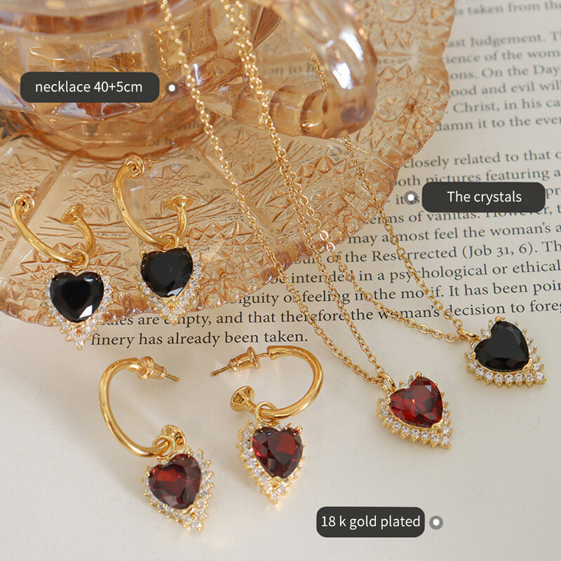 Right Grand Popular Luxury Wedding Sparkling Brass Crystal Stone Heart Pendant Earring Necklace Jewelry Set For Women And Girls