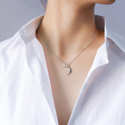 Right Grand Fashion Pendentif Collier Lune Stainless Steel 18K Gold Plated Crescent Moon And Star Necklace