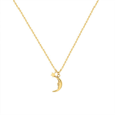 Right Grand Fashion Pendentif Collier Lune Stainless Steel 18K Gold Plated Crescent Moon And Star Necklace