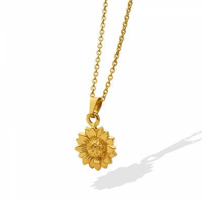 Right Grand  Fashion Jewelry Collares Girasoles 18K Gold Plated Stainless Steel Sunflower Pendant Necklace