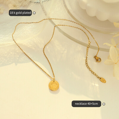 Right Grand  2023 Fashion Light Luxury Stainless Steel Angel Round Coin Pendant Necklace