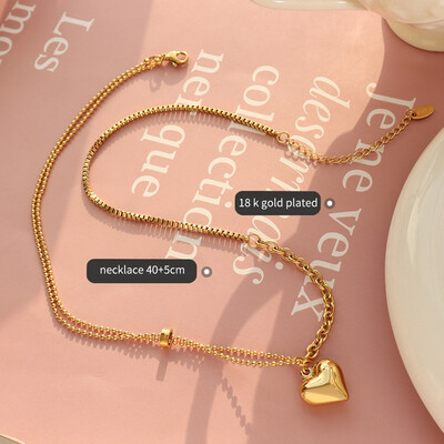 Right Grand  Fashion Dainty Women Trendy Waterproof Stainless Steel 18K Gold Plated Love Heart Pendant Necklace