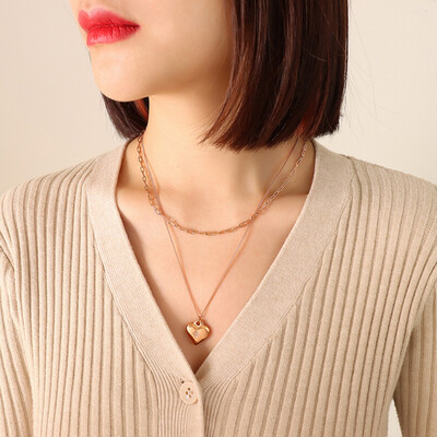 Right Grand Vintage Trendy Women Fashion Jewellery Gold Plated Heart Stainless Steel Layered Necklace