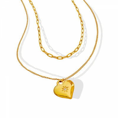 Right Grand Vintage Trendy Women Fashion Jewellery Gold Plated Heart Stainless Steel Layered Necklace
