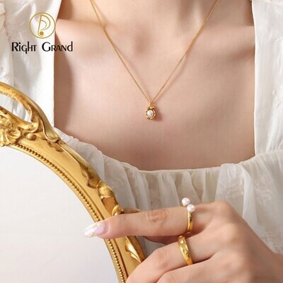 Right Grand New Fashion Trendy Delicate Jewelry Stainless Steel Gold Plated Irregular Oval Single Natural Real FreshWater Pearl Necklace