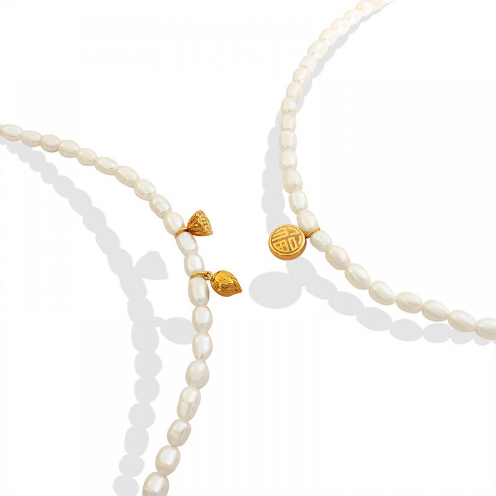 Right Grand New Fashion Trendy Jewelry 18K Gold Plated Blessed Chinese Characters Lotus Pendant Stainless Steel Natural Baroque Real Freshwater Pearl Necklace