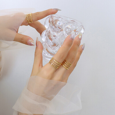 Right Grand New Fashion Trendy PVD Gold Plated Adjustable Layered Stainless Steel Jewelry Women Finger Ring Sets