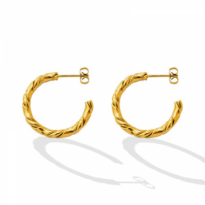 Right Grand New Trendy 2022 Pendiente Acero Inoxidable C Shape Twist Stainless Steel Gold Plated Fashion Hoop Earrings Women