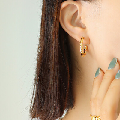 Right Grand New Trendy 2022 Pendiente Acero Inoxidable C Shape Twist Stainless Steel Gold Plated Fashion Hoop Earrings Women