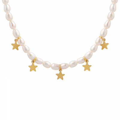 Right Grand New Fashion Jewelry Women 18K Gold Plated Custom Dangle Pendant Star Freshwater Pearl Necklace