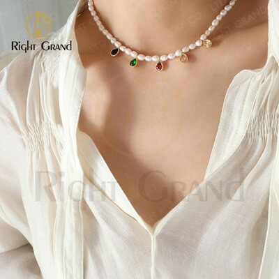 Right Grand New Fashion High Quality Collana Perle Water Drop Pendant Birthstone Crystal Custom Baroque Freshwater Pearl Necklace
