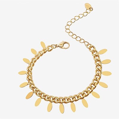 Right Grand Simple Fashion 18k Gold Plated Leaf Oval Tassel En Acier Inoxydable 2022 Womens Stainless Steel Bracelet